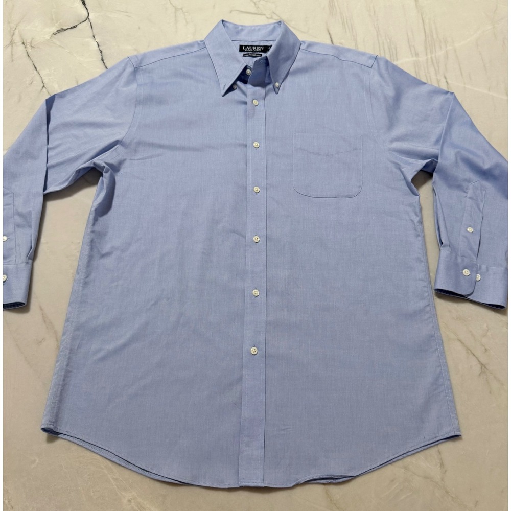 Lauren Ralph Lauren Mens 17 32/33 Slim Fit Stretch Non Iron Blue Dress Shirt